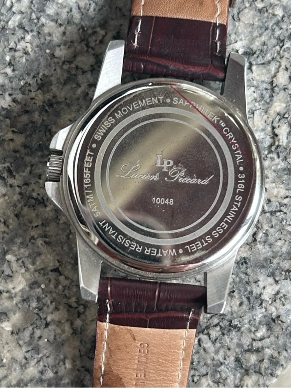 Lucien Piccard Silver Dial Watch with Burgundy Leather Strap